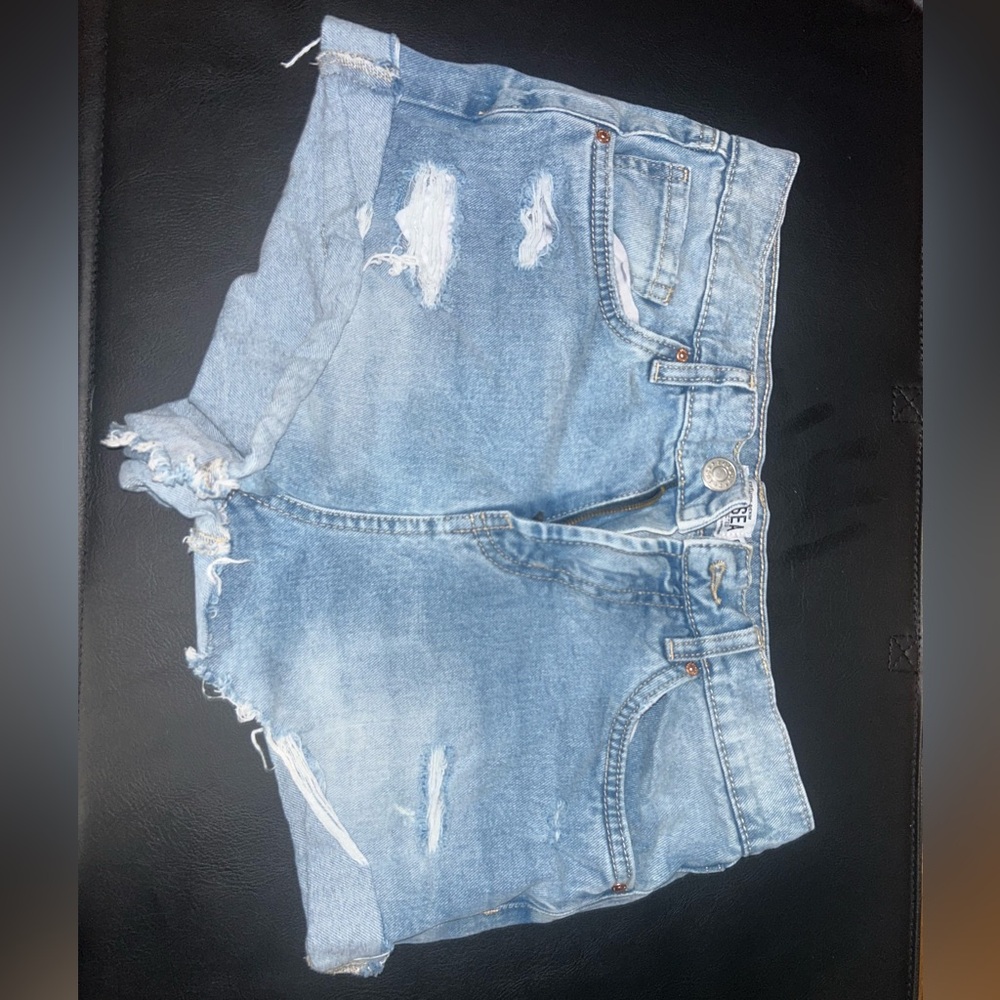 Light Blue Distressed Women's Denim Shorts